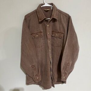 Cabelas Mens Size XL Button Down Brown Long Sleeved 100% Cotton Shirt rn 56835.